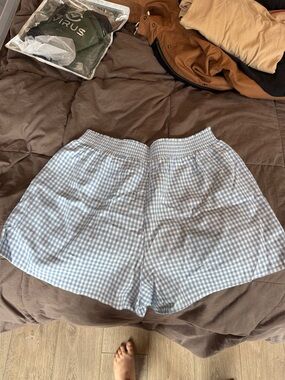 Pink Lily Light Blue and White Gingham High Waist Shorts